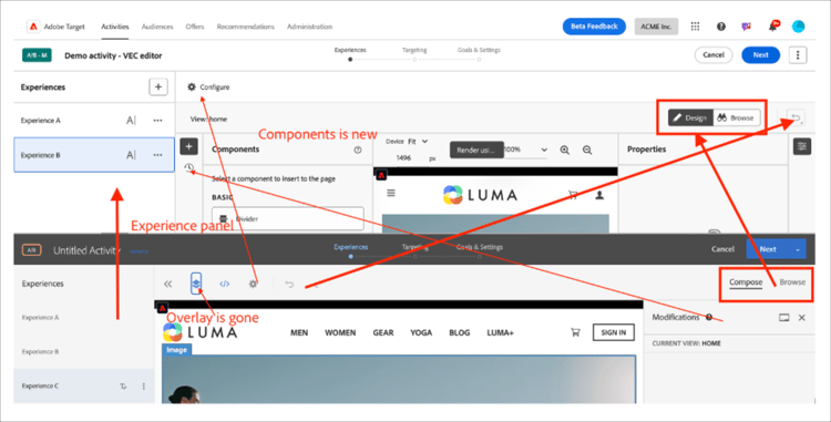 Comparação de VEC-novo para a interface anterior