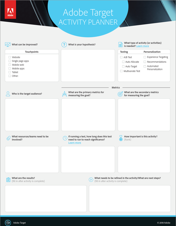 Planejador do Adobe Target Activity