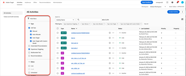 Filtrar relatórios por tipo