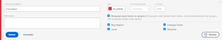 Janela de criação de um novo status