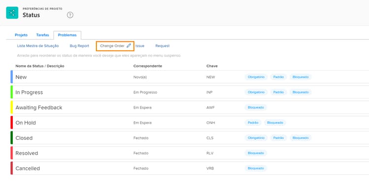 Problema na página Status com colunas realçadas
