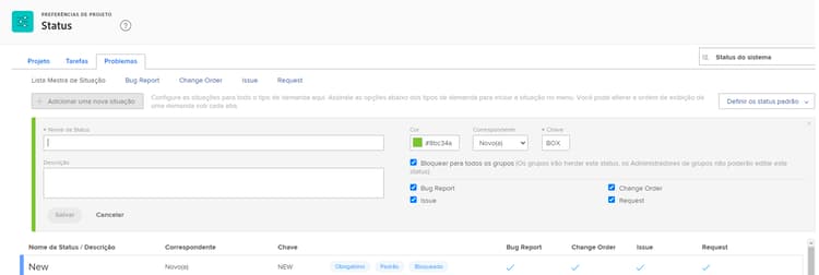Janela de novo na página Status
