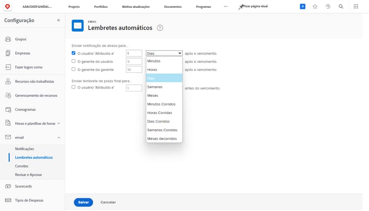 Lembretes Automáticos em Configurações