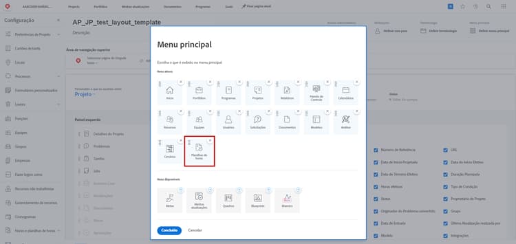 Página inicial e menu principal