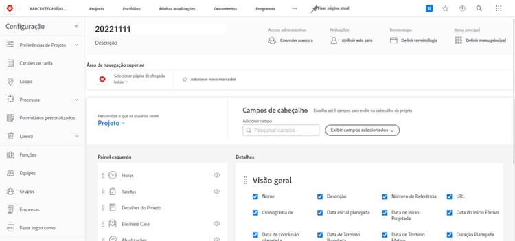 Página inicial e menu principal