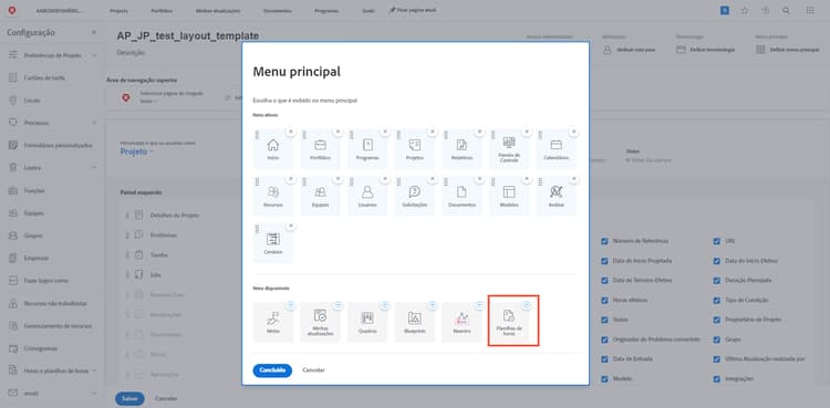 Página inicial e menu principal