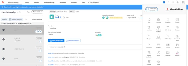 Página inicial e menu principal