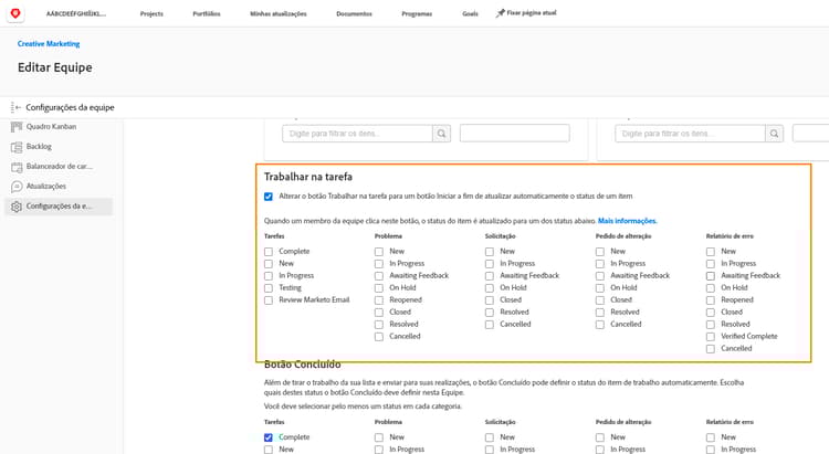 Trabalhar na tarefa da janela Editar equipe