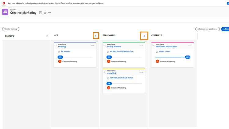 Limites de WIP (trabalho em andamento) do Kanban