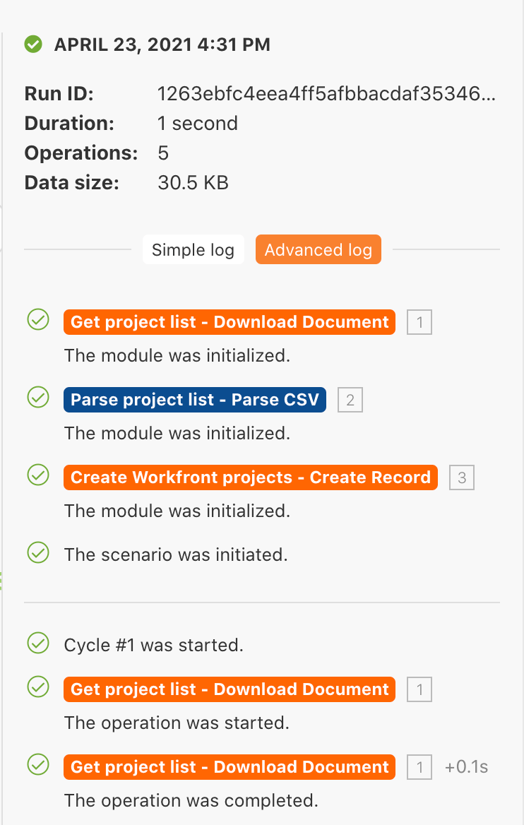 Imagem 8 do histórico de execução
