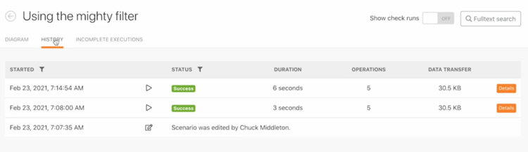 Imagem 2 do histórico de execução