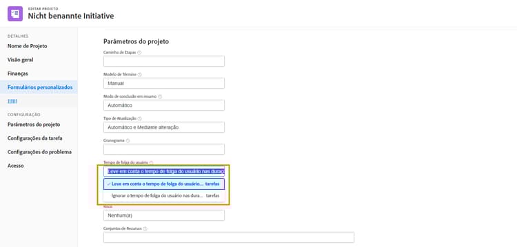 Leve em conta o tempo de folga do usuário nas durações de tarefas