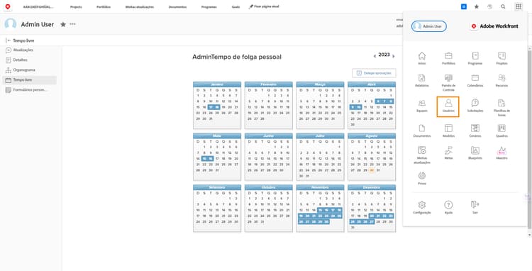 Usuário no menu principal