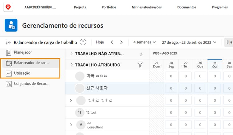 Balanceador de carga de trabalho com relatório de utilização