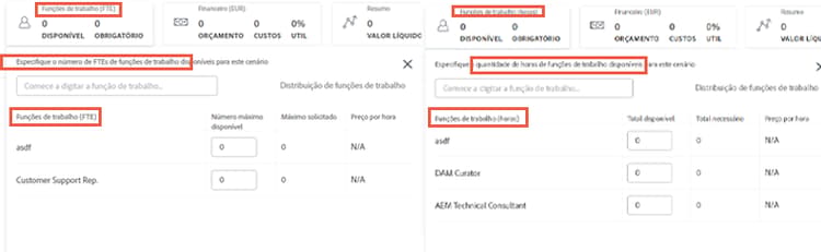 Exibir informações em FTE ou Horas no Scenario Planner