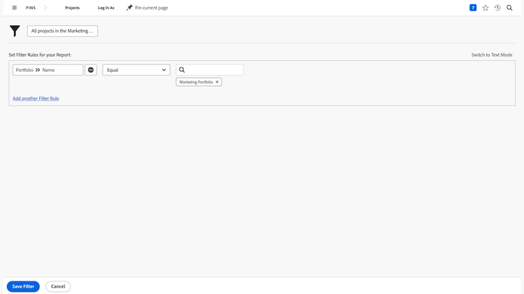 Uma imagem da tela para criar um novo filtro