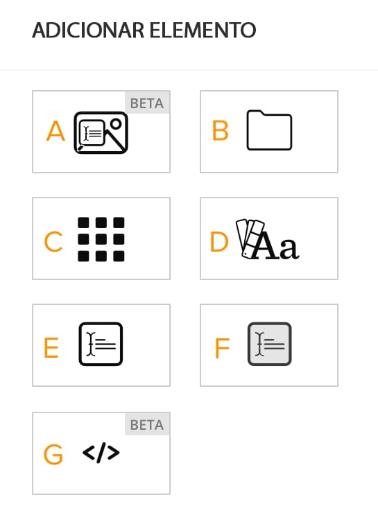 Uma captura de tela dos widgets disponíveis para a página inicial