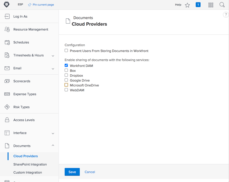 Uma captura de tela da página de configuração dos Provedores de nuvem