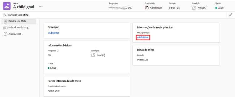 Uma captura de tela da guia Detalhes da meta