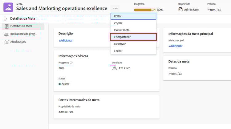 Captura de tela do compartilhamento de uma meta