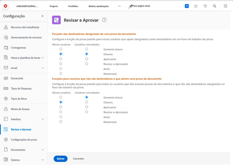 Configurações de revisão e aprovação no Workfront