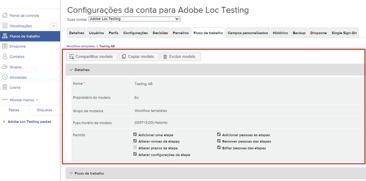 Janela de detalhes do modelo