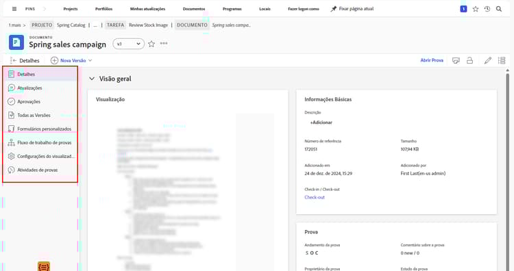 Uma imagem da página da revisão no Workfront.