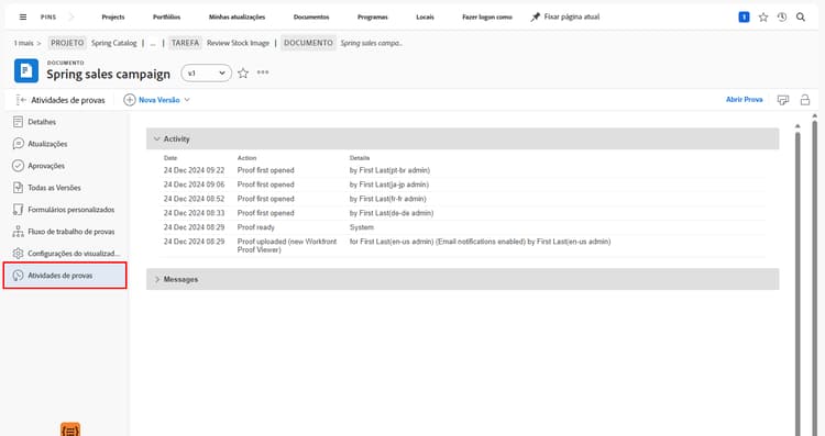 Uma imagem da seção Atividade de revisão da página da prova com a opção Atividade de revisão destacada no menu do painel esquerdo.