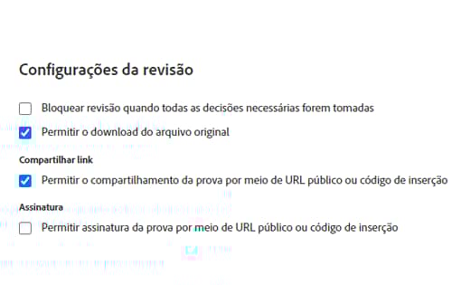 Imagem da seção Configurações da prova da janela de upload de prova.