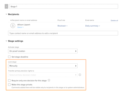 Imagem da janela Nova Prova com as Configurações de estágio destacadas.