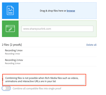 Imagem da mensagem de erro explicando que não é possível combinar arquivos de vídeo.