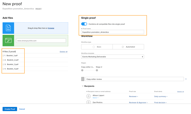 Imagem da janela Nova prova com a lista de arquivos enviados e seções Prova única destacadas.