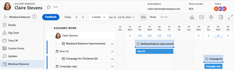 Balanceador de carga de trabalho para um usuário