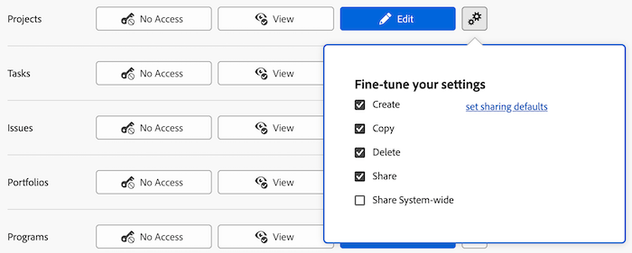 Ajustar configurações para copiar projetos