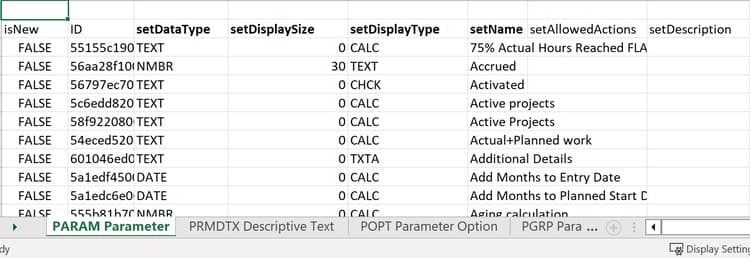 Dados exportados no Excel
