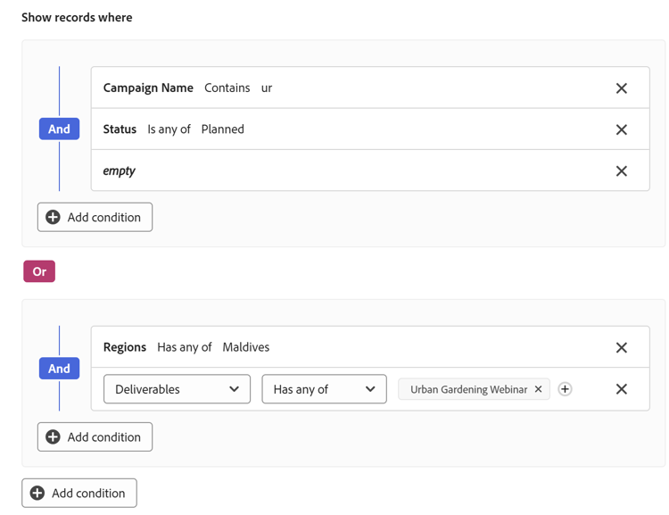 Filtros de várias camadas em exibições