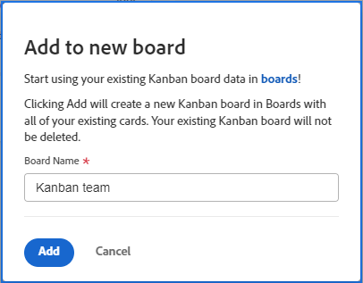 Adicionar cartões Kanban ao novo quadro