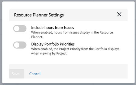 Configurações do Planejador de Recursos