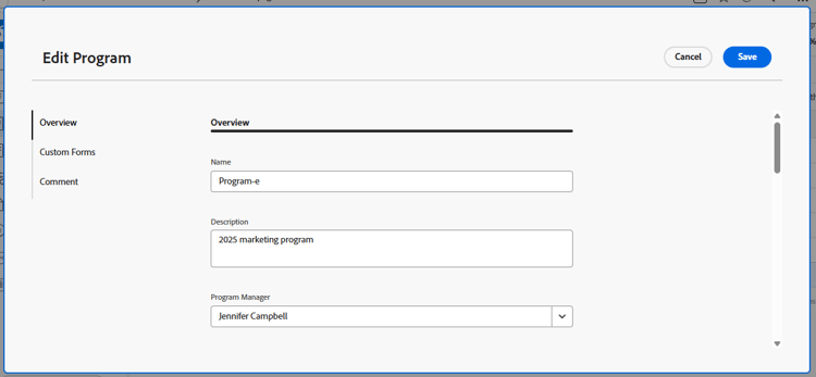 Editar caixa de programa