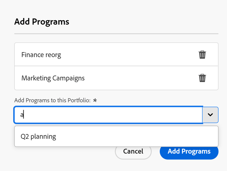 Adicionar caixa de programa