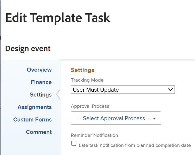 Editar configurações da tarefa de modelo