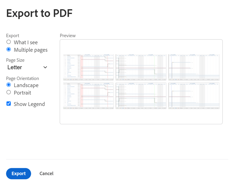 Caixa de diálogo Exportar para o PDF