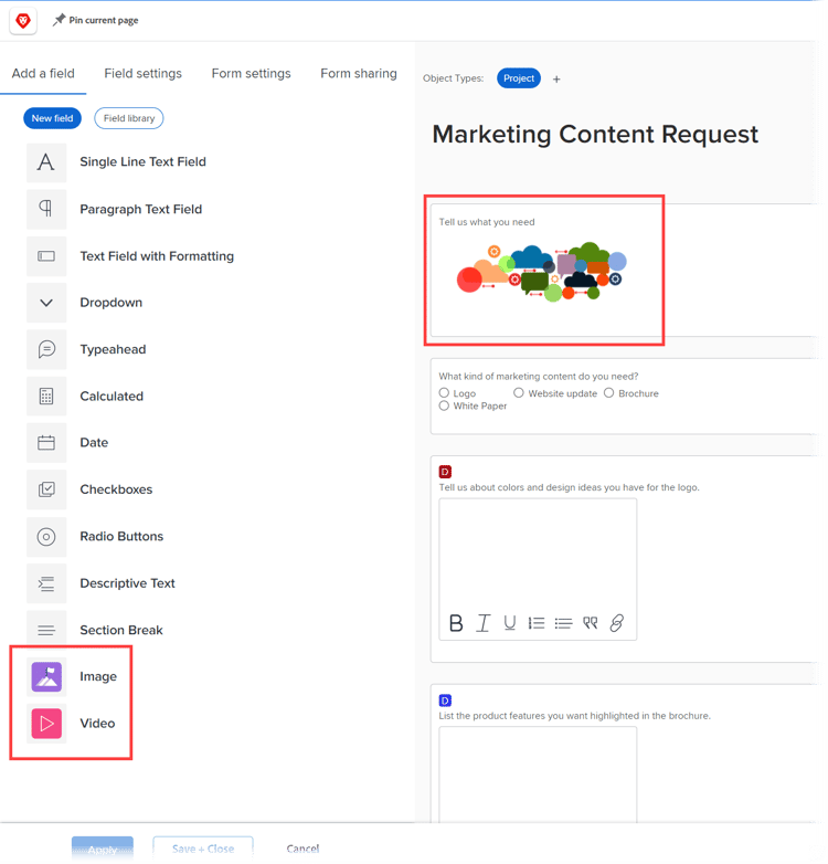 Imagem em formulário personalizado