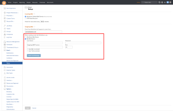 Configurações do servidor de email