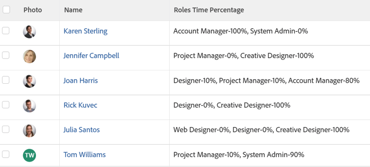 View: User Job Role Percentage of FTE Availability | Adobe Workfront