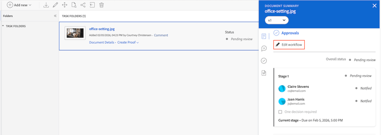 editar fluxo de trabalho de aprovação