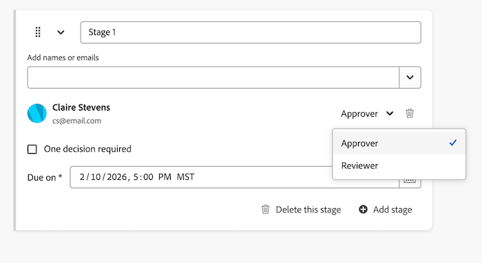 menu suspenso de aprovador ou revisor