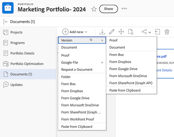 Adicionar nova versão