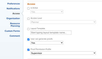 Perfil de permissões de prova