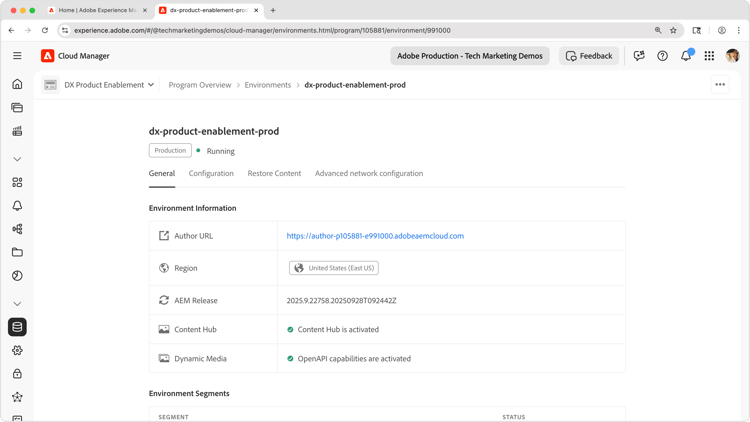 Captura de tela de Confirmar ativação de OpenAPI do Dynamic Media